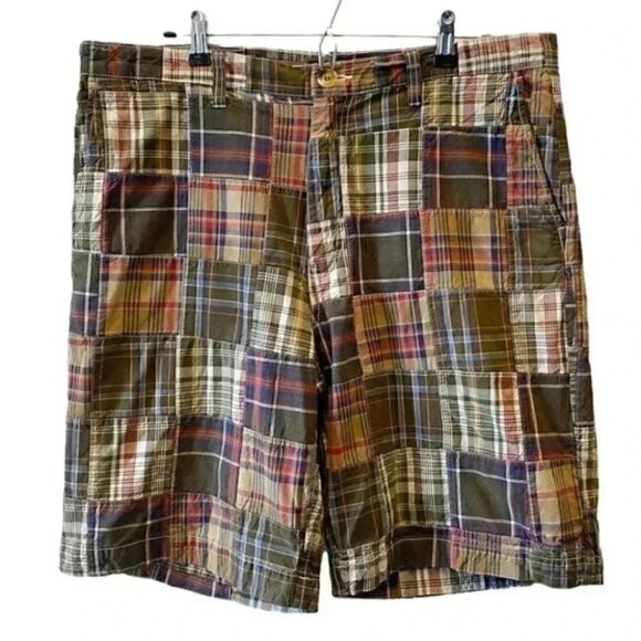 Sonoma Men’s Shorts Flat Front Chino Shorts Cotton Tan Green Blue Plaid Size 36 - Picture 1 of 16